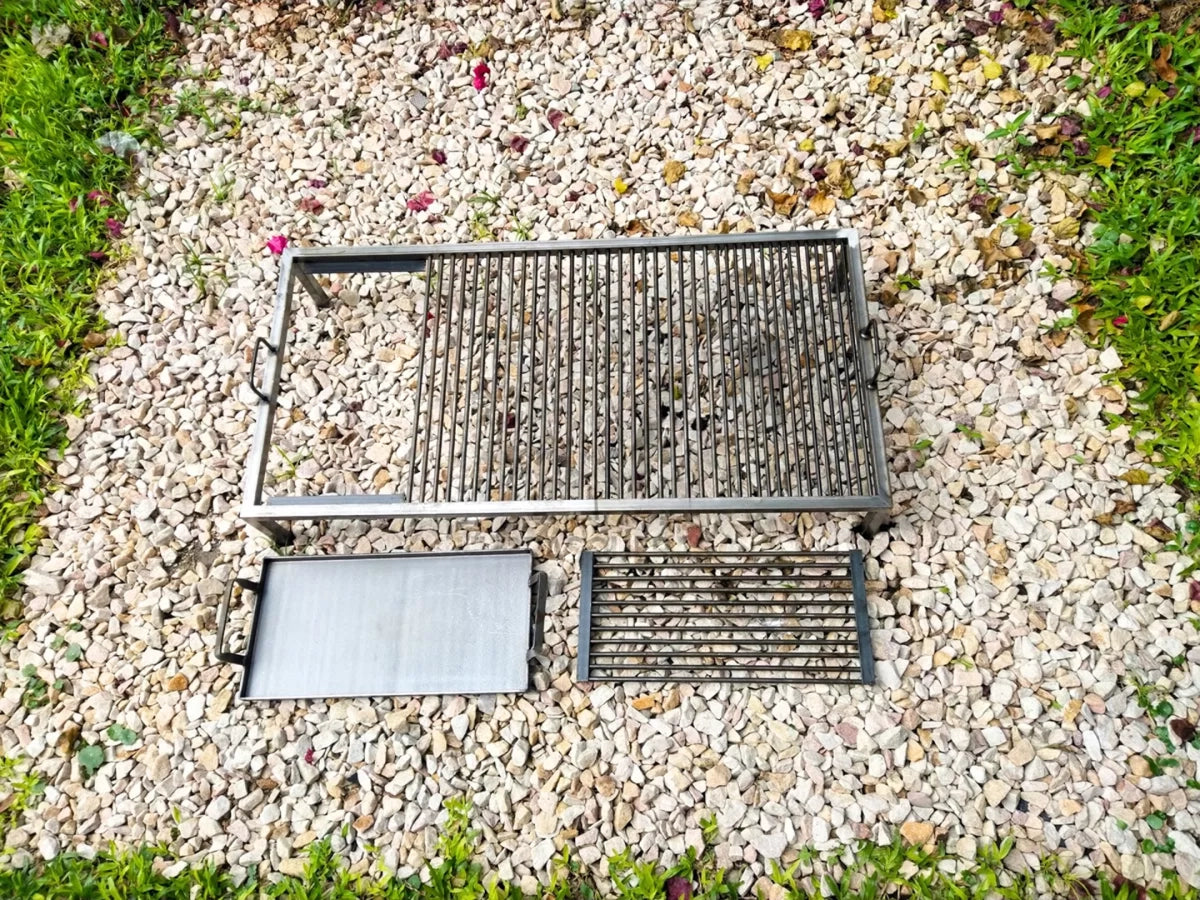 Heavy-Duty Iron Grill with Warming Rack & Interchangeable Plate | Argentine BBQ Grill | With or Without BBQ Kit